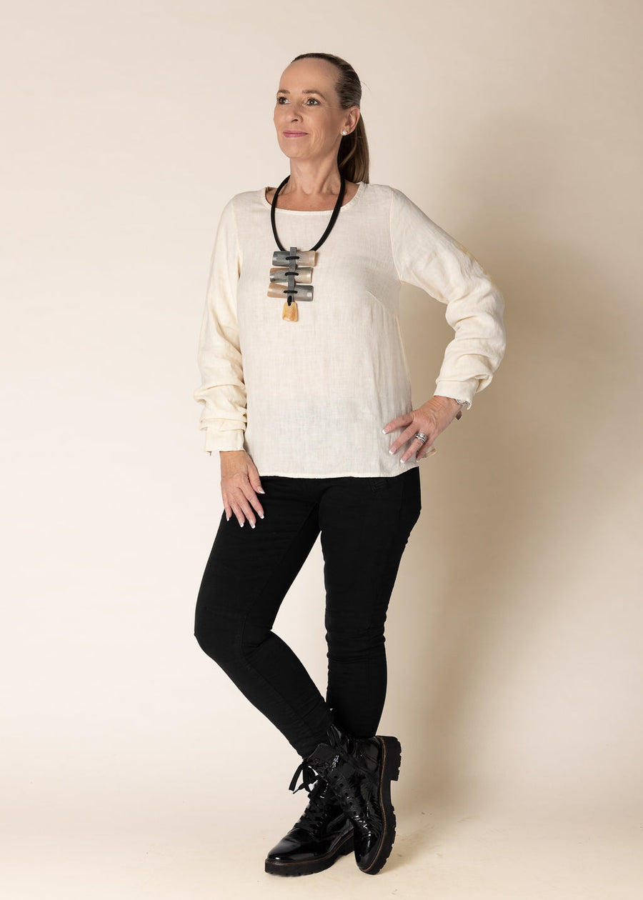 Karily Linen Top in Cream