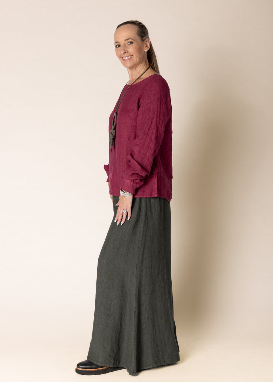 Karily Linen Top in Mulberry Wine