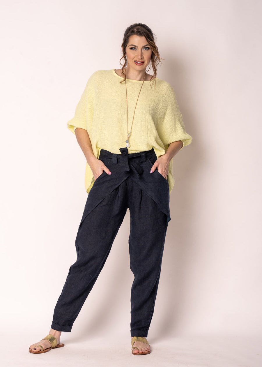 Mallory Linen Top in Lucca Lemon