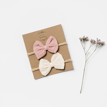 Organic Muslin Bow Headband Set of 2 - Shell Pink + Milk
