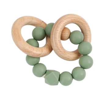 Silicone + Beechwood Teething Rings - Sage Green