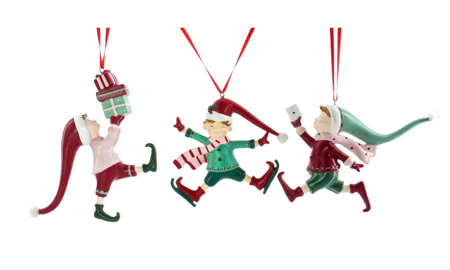 North Pole Tree Hangers - Playful Elves/Skates