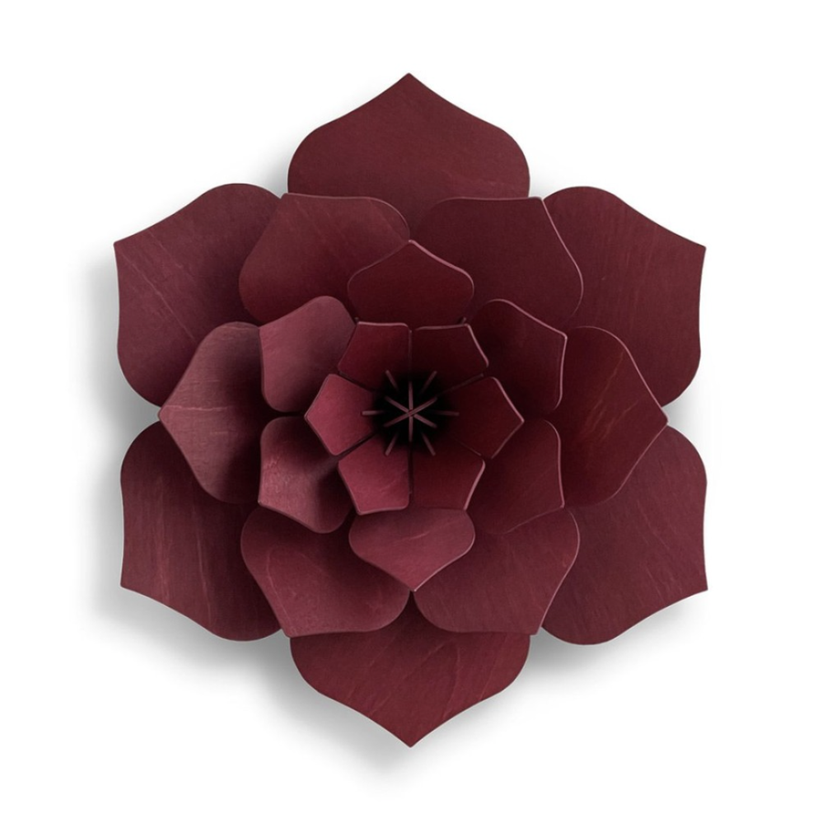 3D Wooden Decoration Flower, 15cm - Dark Red