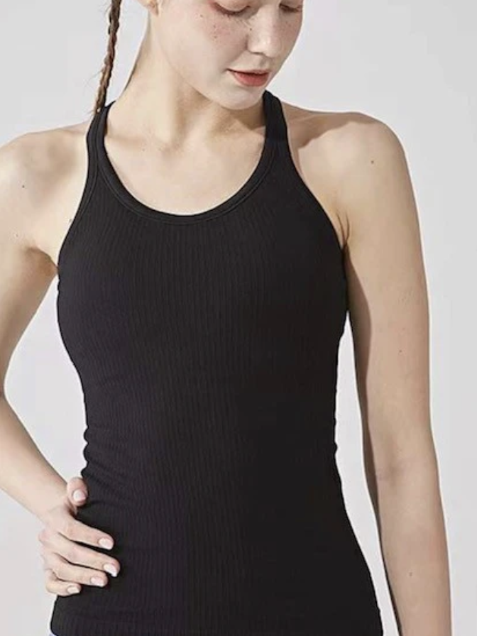 Rach Ribbed Mid/Long Muscle Singlet - Black