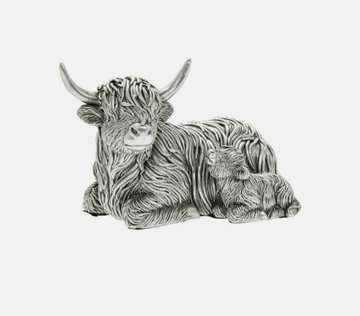 Silver Highland Cow & Baby Sitting