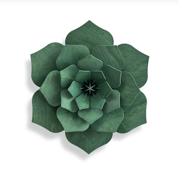 3D Wooden Decoration Flower, 34cm - Dark Green