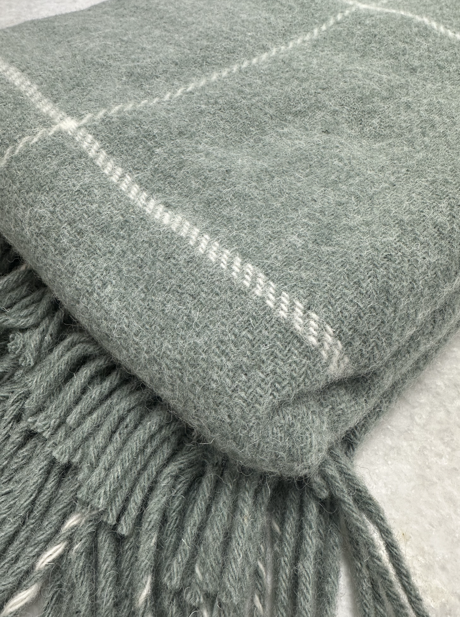 New Zealand 100% Wool Throw -Smoke Green