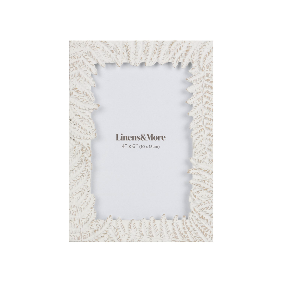 Fern Leaf 4x6 Photo Frame - White/Taupe