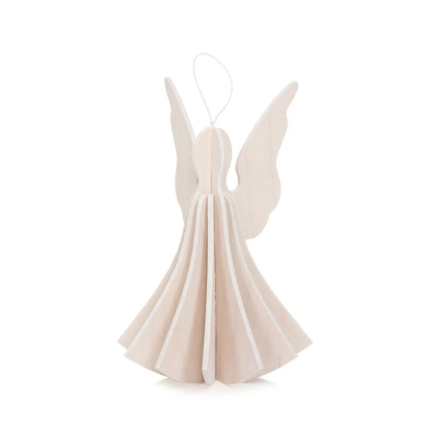 3D Wooden Angel Hanging Decoration/13cm - Translucent White