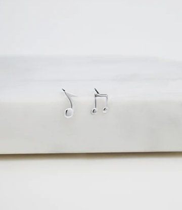 Musical Note Stud Earrings - Silver
