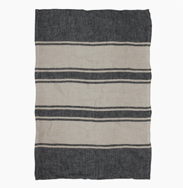 Twill Tea Towel Charcoal with Natural Stripes