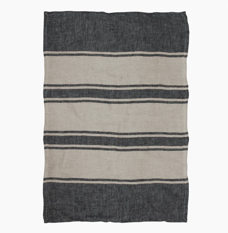 Twill Tea Towel Charcoal with Natural Stripes