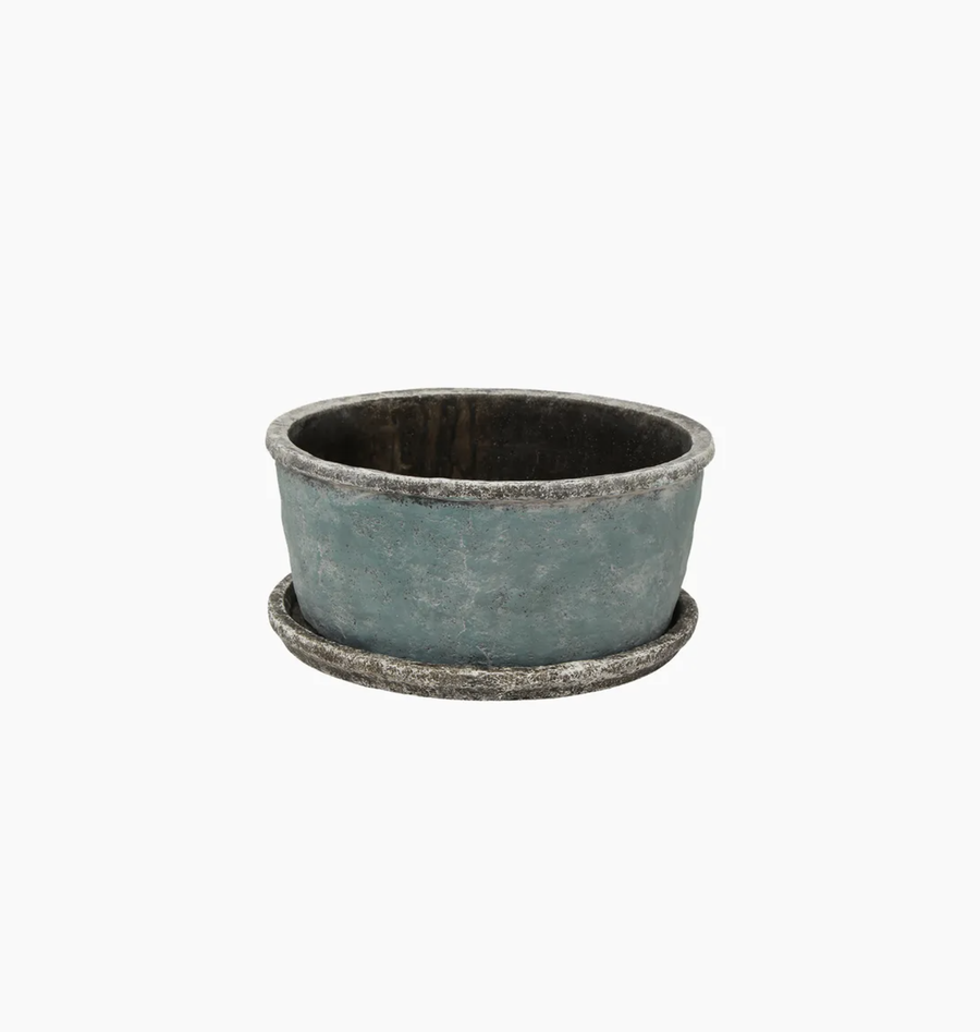 Sea Blue Wide Plant Pot & Saucer Large