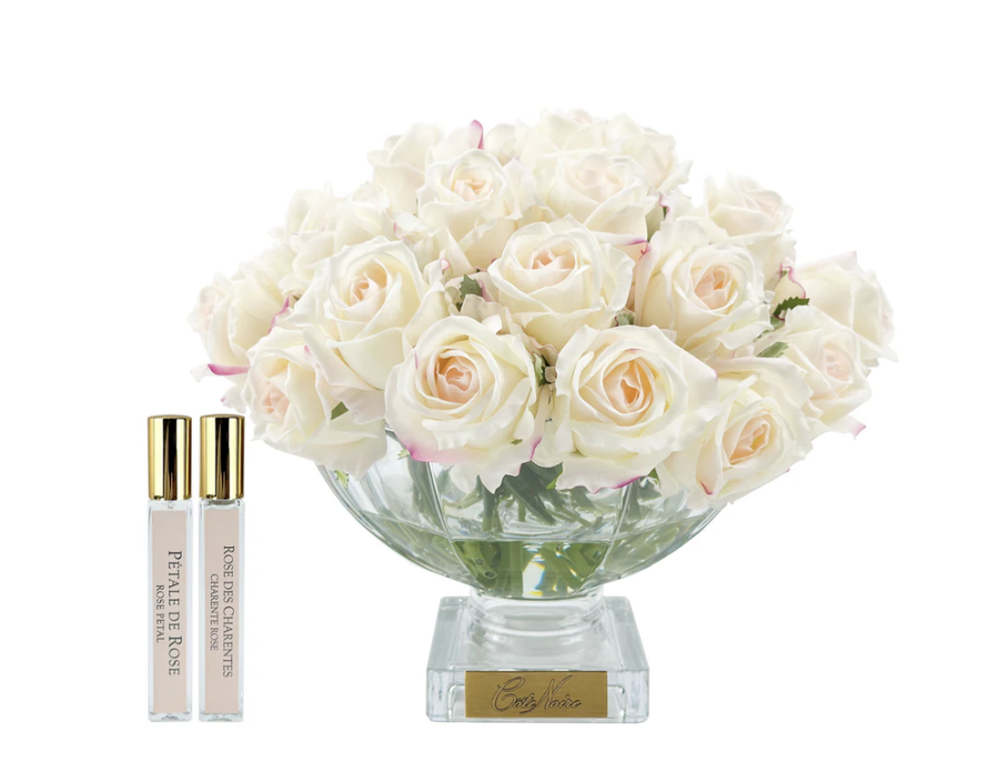 Luxury Centrepiece 37 Rose Bud Bouquet - Pink Blush & Gold Badge