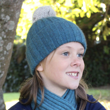 Child's Merino & Possum Cottontail Beanie - Teal