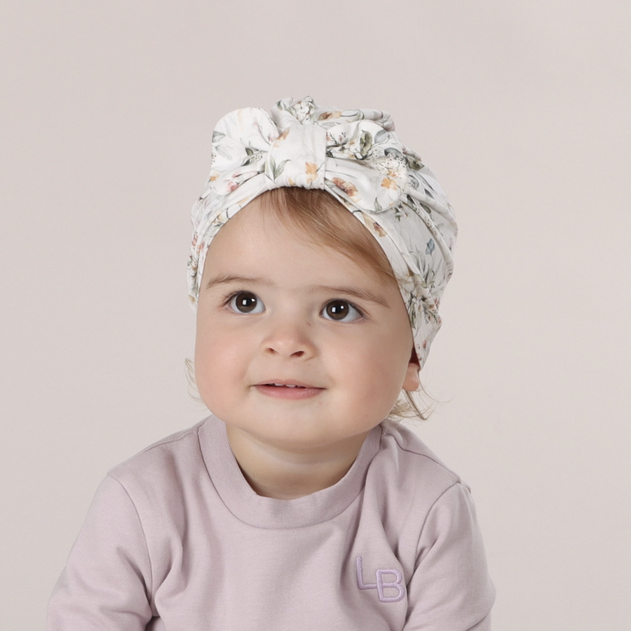 Cotton Bow Beanie/Floral - Small