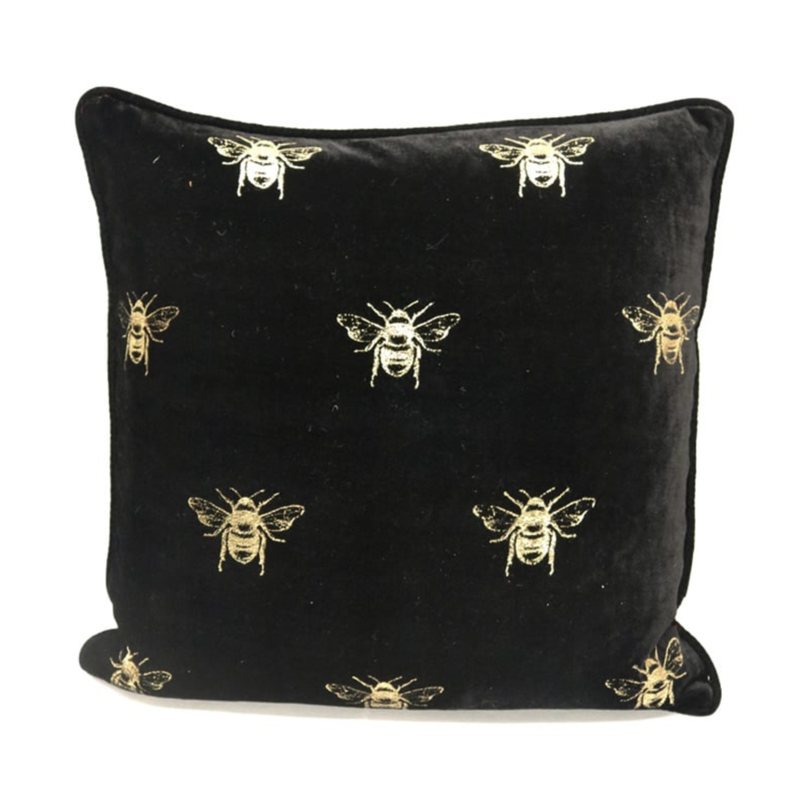 Velvet Multi Bee Cushion - Black/Gold