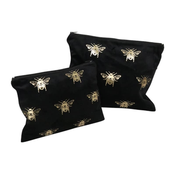 Velvet Bee Toilet Bag Set of 2 - Black/Gold