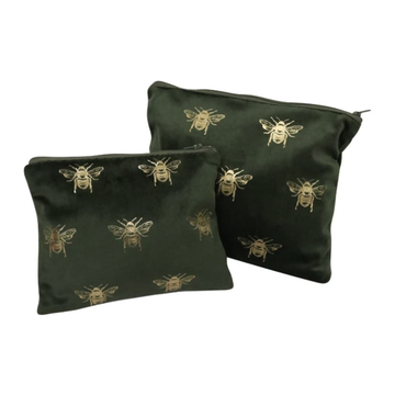 Velvet Bee Toilet Bag Set of 2 - Green/Gold
