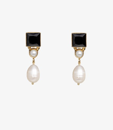 Crystal Pearl Drop Earring - Black