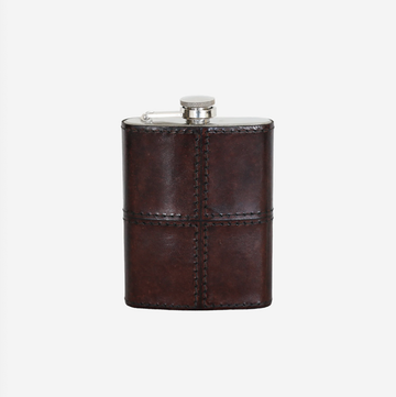Leather Hip Flask in Dark Brown with Nickle Details
