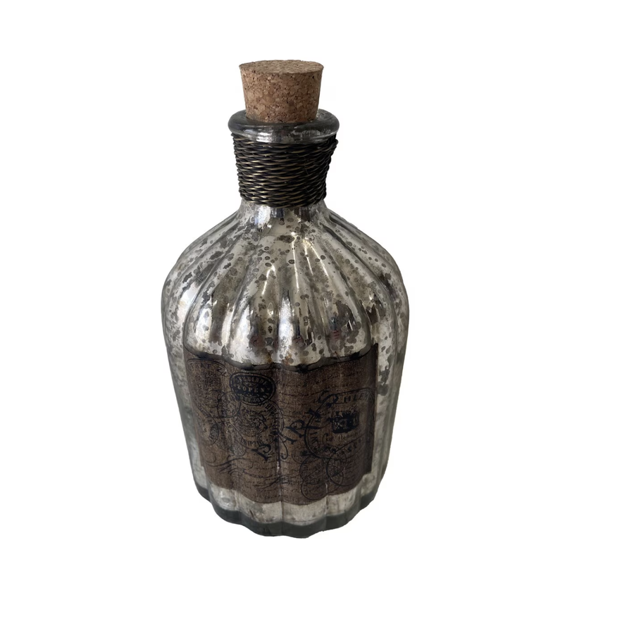 French Chateau Antique Bottle - Rustic Antique Silver/Short