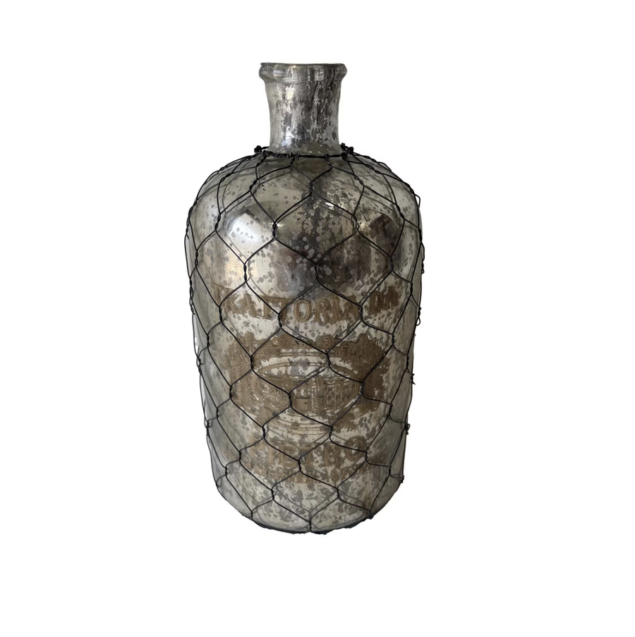 French Chateau Antique Bottle - Rustic Antique Silver/Large