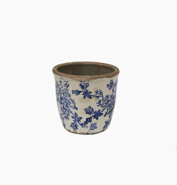 Blue Floral Herb Pot Small