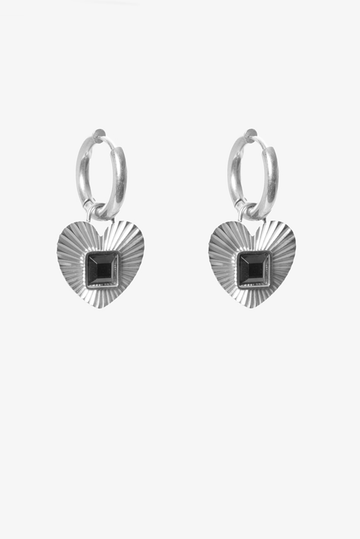 Midnight Embrace Fluted Heart Earring - Silver