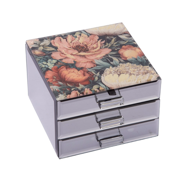 Red Flowers Jewellery Box with 2 Drawers