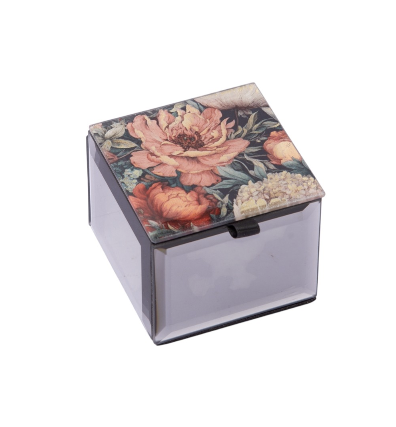 Bling Mini Trinket Box - Red Flowers