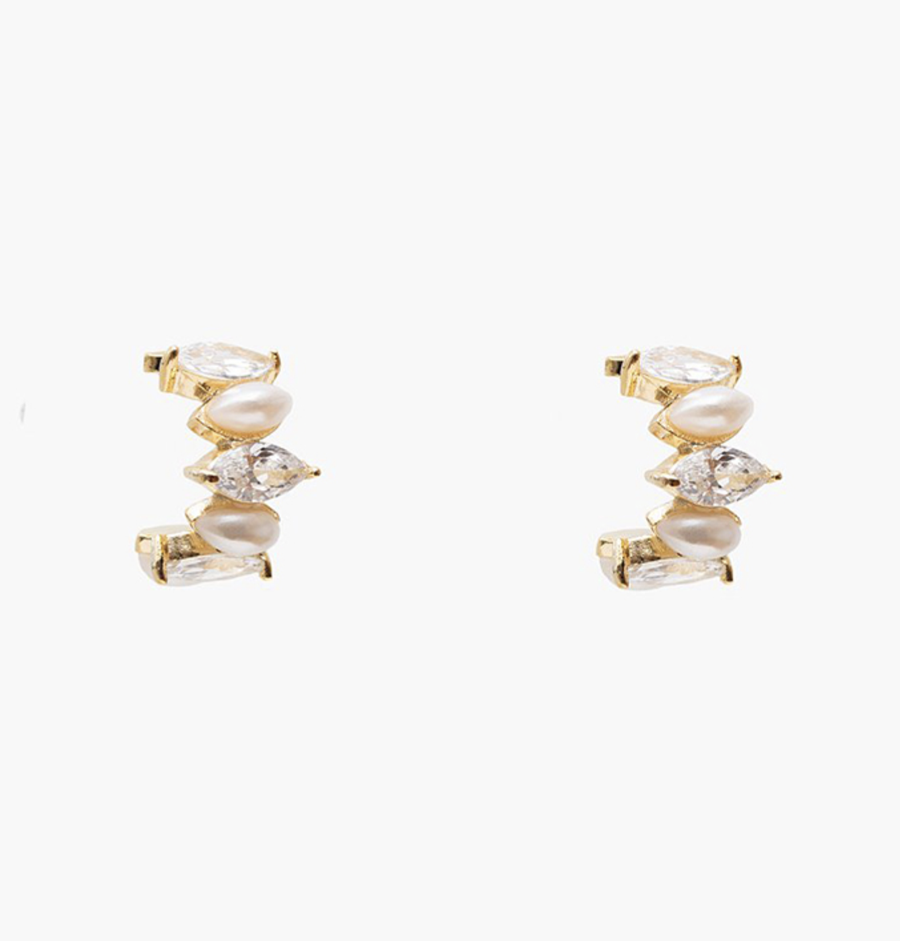 Pearl & Rhinestone Huggie Hoop Earrings