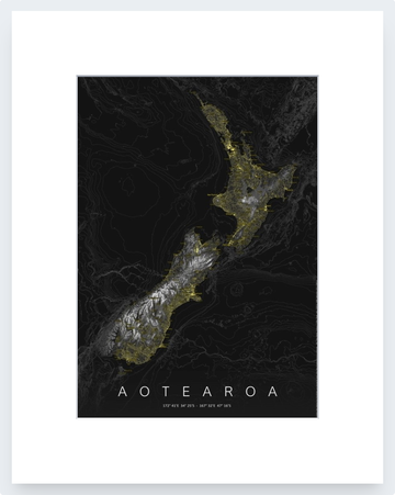 New Zealand Map Black Art Print