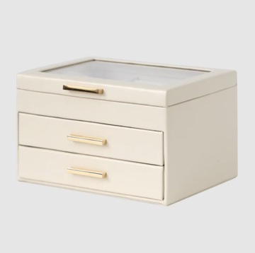Jewellery Box - Champagne Leather 2 Draw