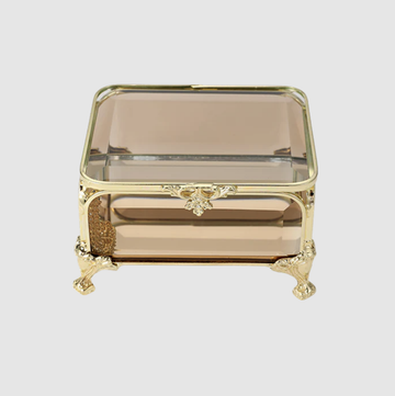 Jewellery Box - Gold with Amber Glass 8cm