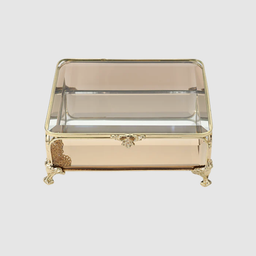 Jewellery Box - Gold with Amber Glass 12cm