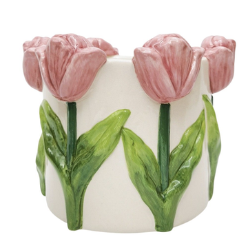 Tulip Planter Pink & White - Short