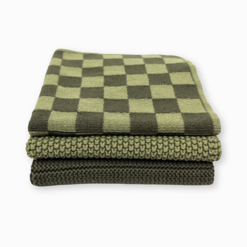 Dishcloth Variety 3pk - Olive Moss Chequer
