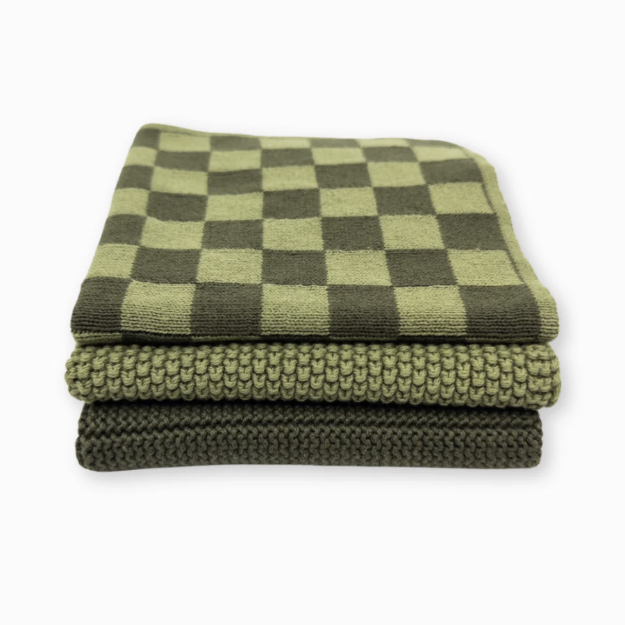 Dishcloth Variety 3pk - Olive Moss Chequer