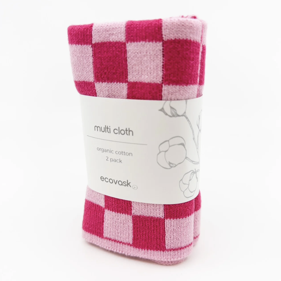 Multi Cloth 2pk - Raspberry Chequer