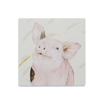 Farmyard Faces Square Ceramic Coaster - Pig
