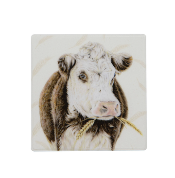 Farmyard Faces Square Ceramic Coaster - Cow/Brown
