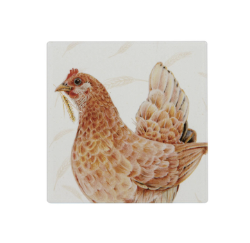 Farmyard Faces Square Ceramic Coaster - Hen