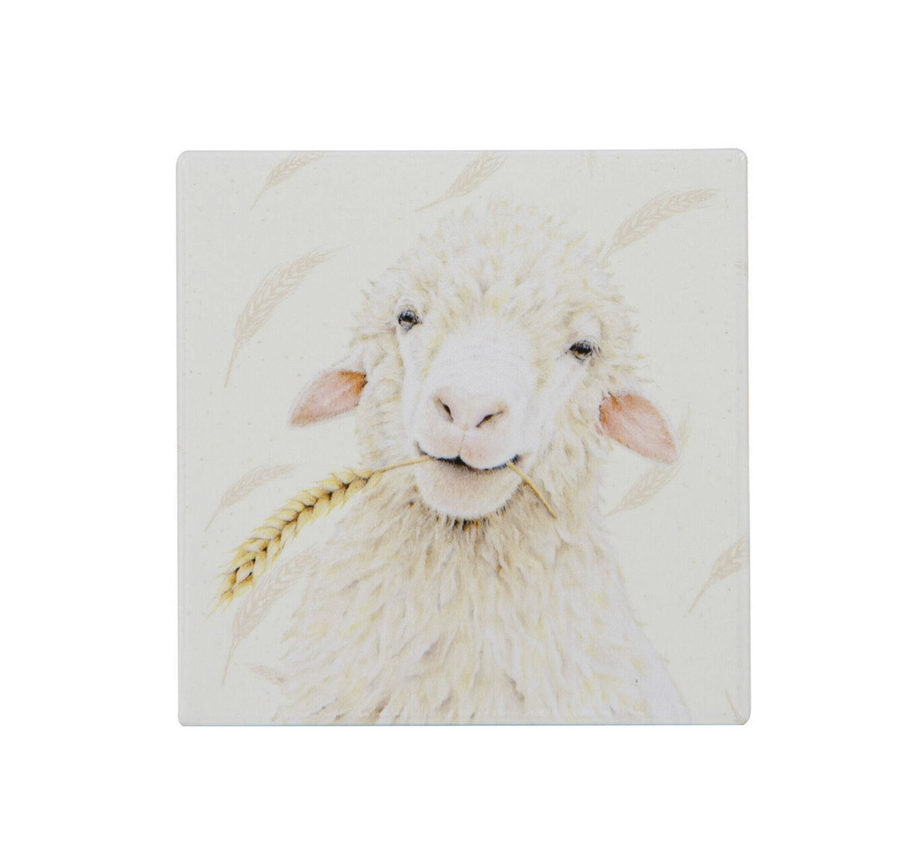 Farmyard Faces Square Ceramic Coaster - Sheep