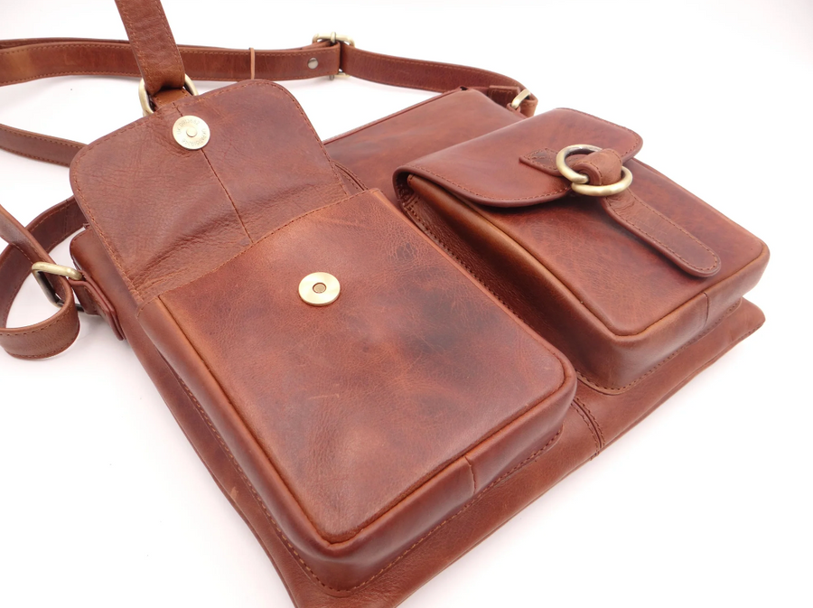 Slim Satchel with Front Pockets - Tan
