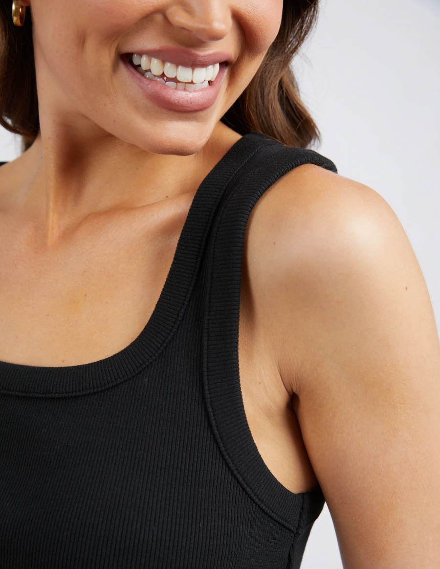 Square Neck Rib Tank - Black