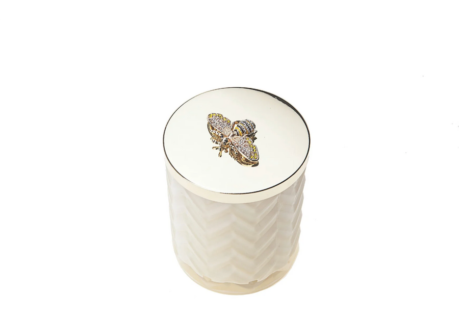 Herringbone Candle with Scarf Blond Vanilla - Cream & Golden Bee Lid