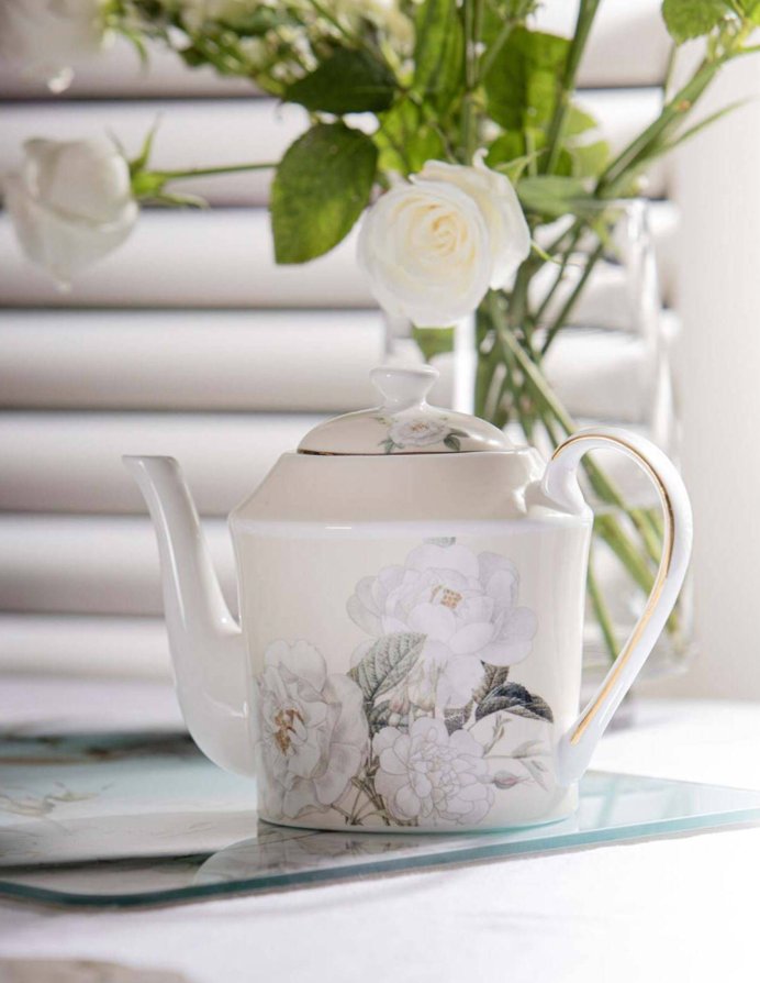 Elegant Rose Cream Teapot