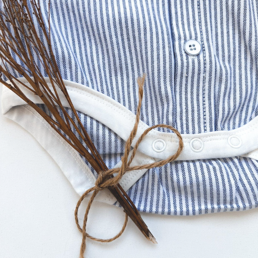 Baby Boys Dress Shirt Romper - Navy Pinstripe