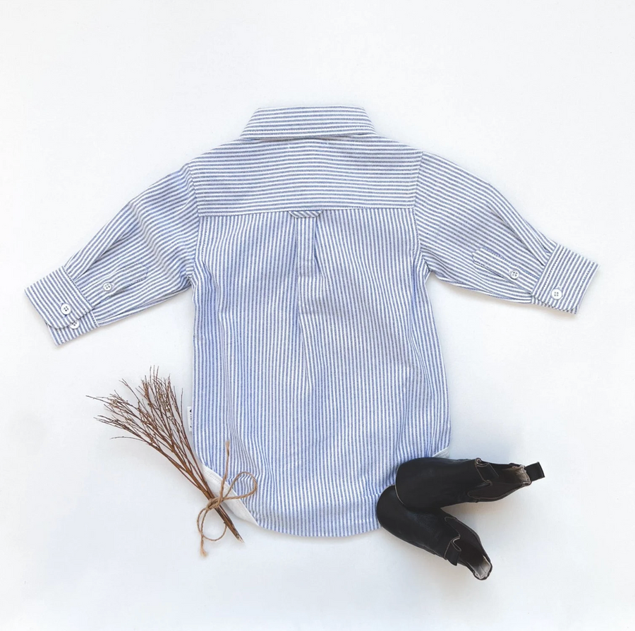 Baby Boys Dress Shirt Romper - Navy Pinstripe